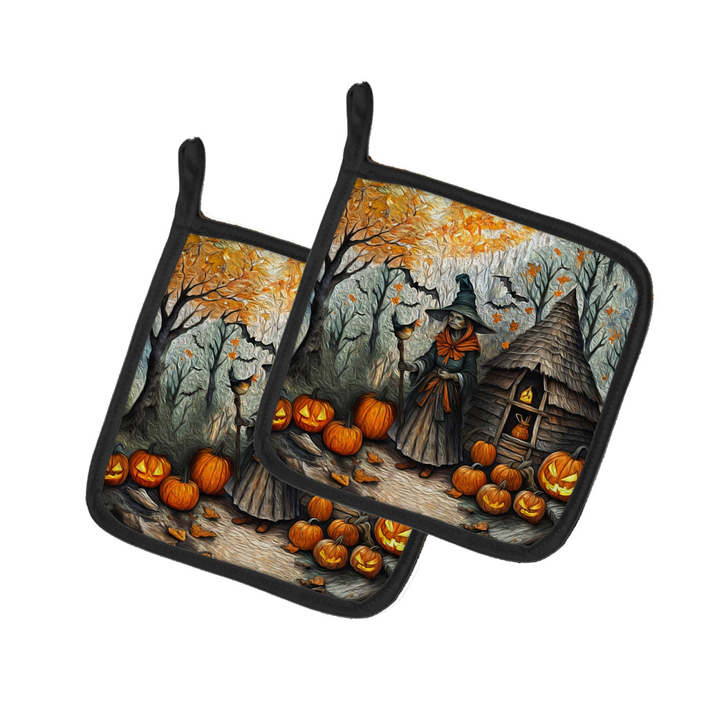 Slavic Witch Spooky Halloween Pot Holder Set of 2 Heat Resistant Quilted Hot Pads 7.5 x 7.5 Inch, Insulated Kitchen Trivets for Cooking & Baking
