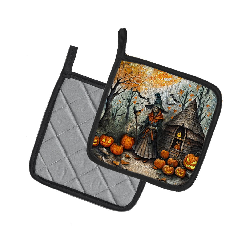 Slavic Witch Spooky Halloween Pot Holder Set of 2 Heat Resistant Quilted Hot Pads 7.5 x 7.5 Inch, Insulated Kitchen Trivets for Cooking & Baking