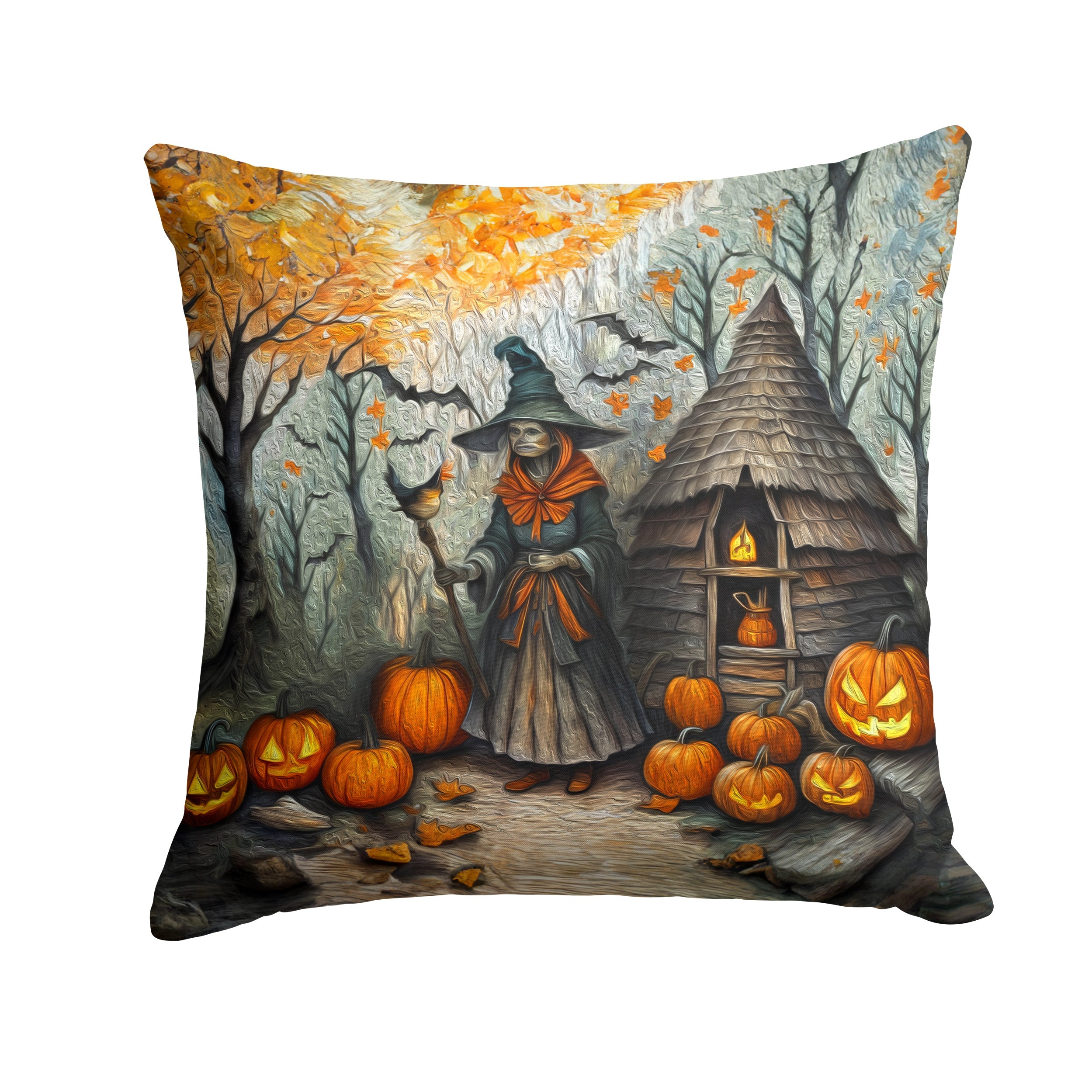 Slavic Witch Spooky Halloween Decorative Throw Pillow 14x14 Indoor Outdoor Accent Cushion, Fabric Cover with Insert for Sofa, Bed, Porch & Living Room