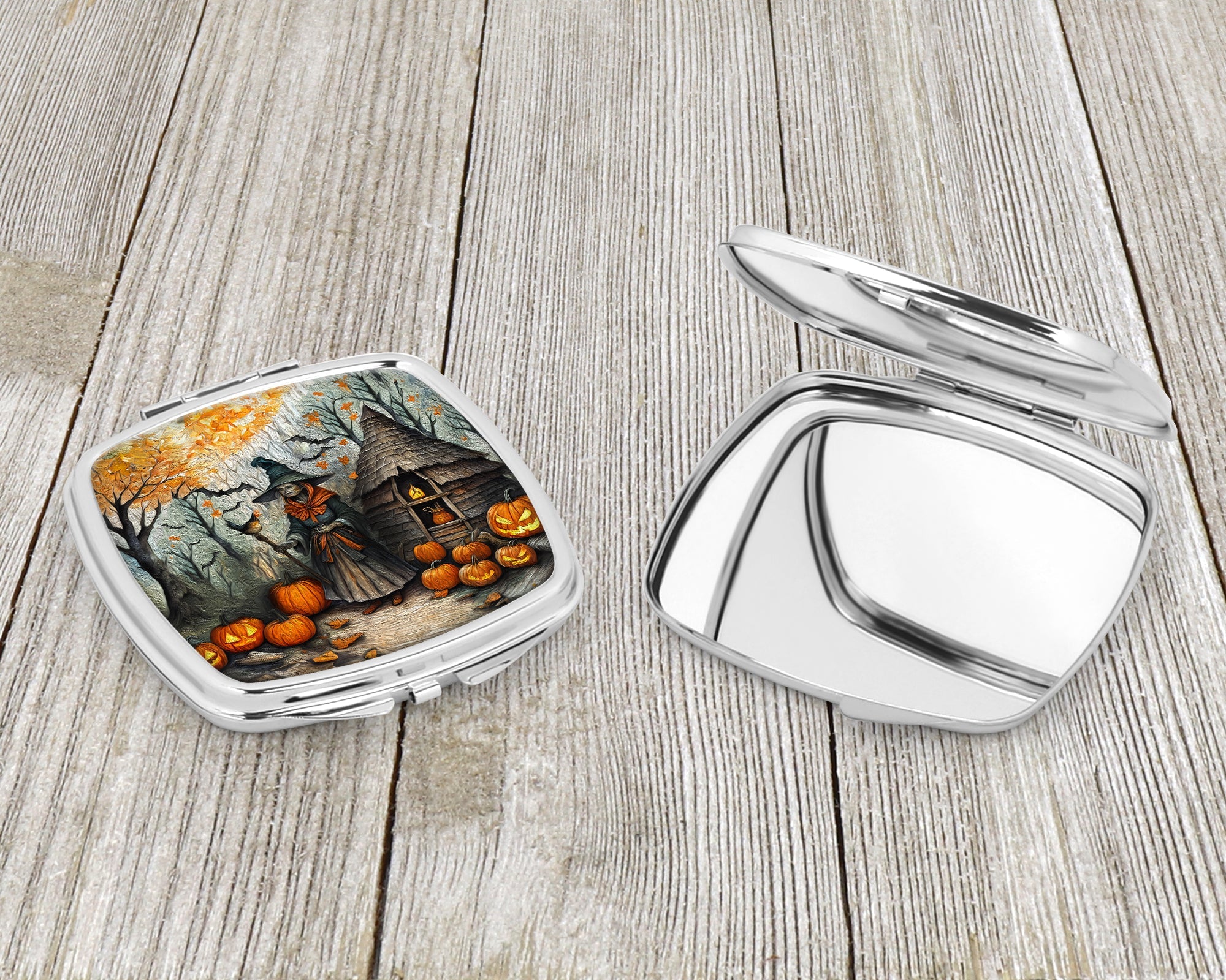 Slavic Witch Spooky Halloween Compact Mirror Decorative Travel Makeup Mirror for Women Girls Gifts Pocket Makeup Mirror Folding Handheld