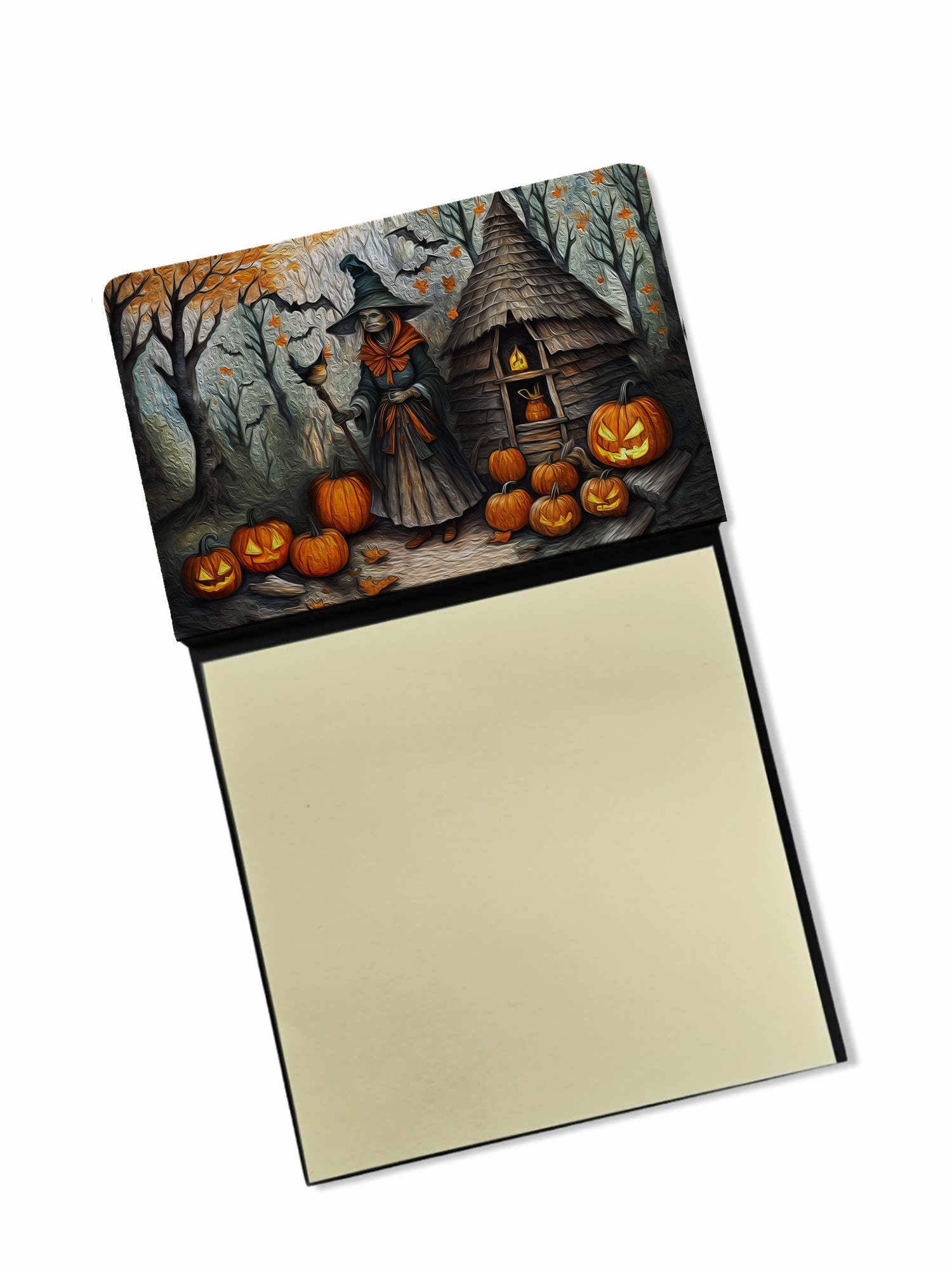 Slavic Witch Spooky Halloween Watercolor Sticky Note Holder Refillable Dispenser Desk Accessory 3x3 Pad Gift