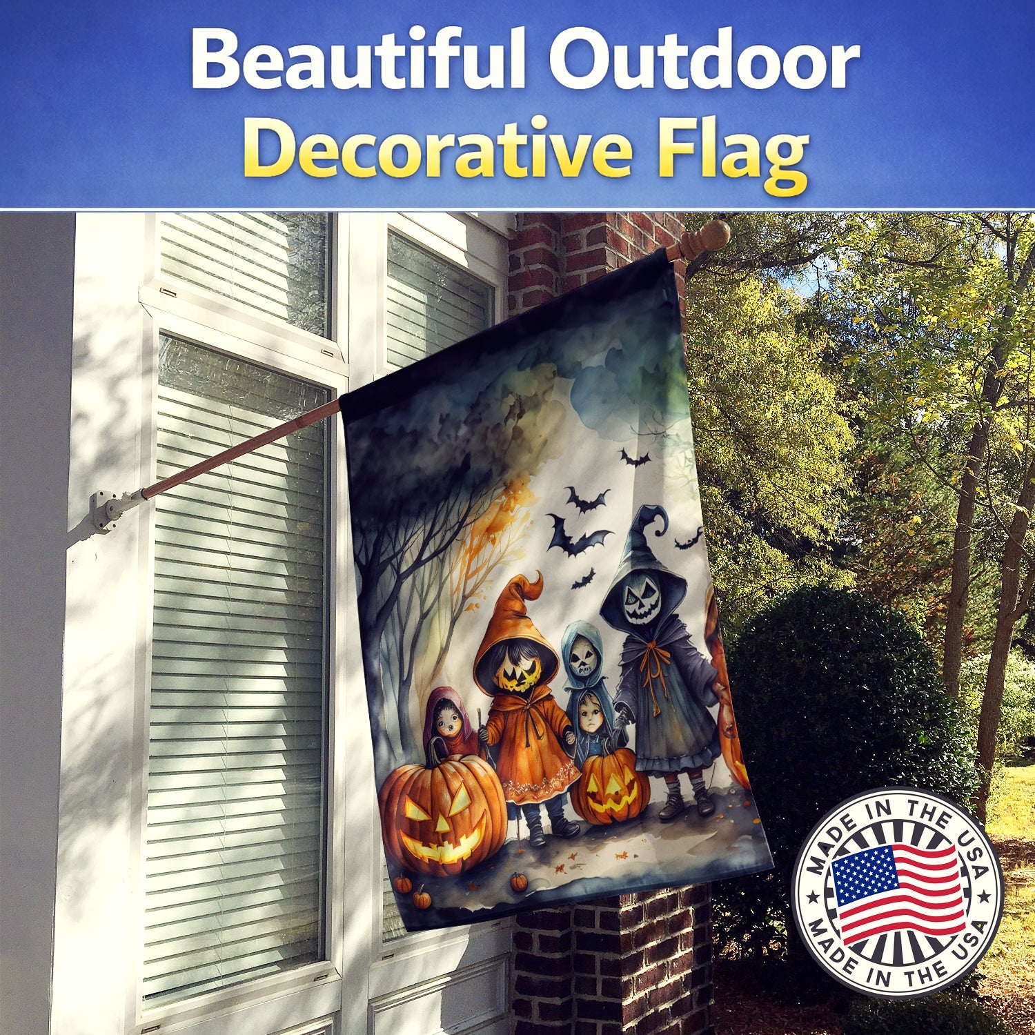 Trick or Treaters Spooky Halloween House Flag 28x40 Porch Sleeve Pole Decorative Outside Yard Banner Artwork Wall Hanging, Polyester