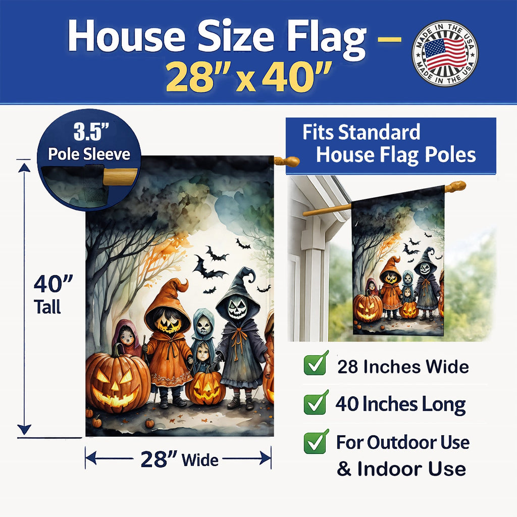 Trick or Treaters Spooky Halloween House Flag 28x40 Porch Sleeve Pole Decorative Outside Yard Banner Artwork Wall Hanging, Polyester