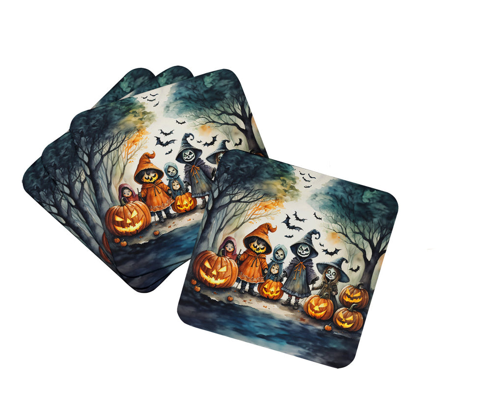 Trick or Treaters Spooky Halloween Foam Coasters Set of 4 Cup Coasters for Indoor Outdoor, Tabletop Protection, Anti Slip, Mouse pad Material