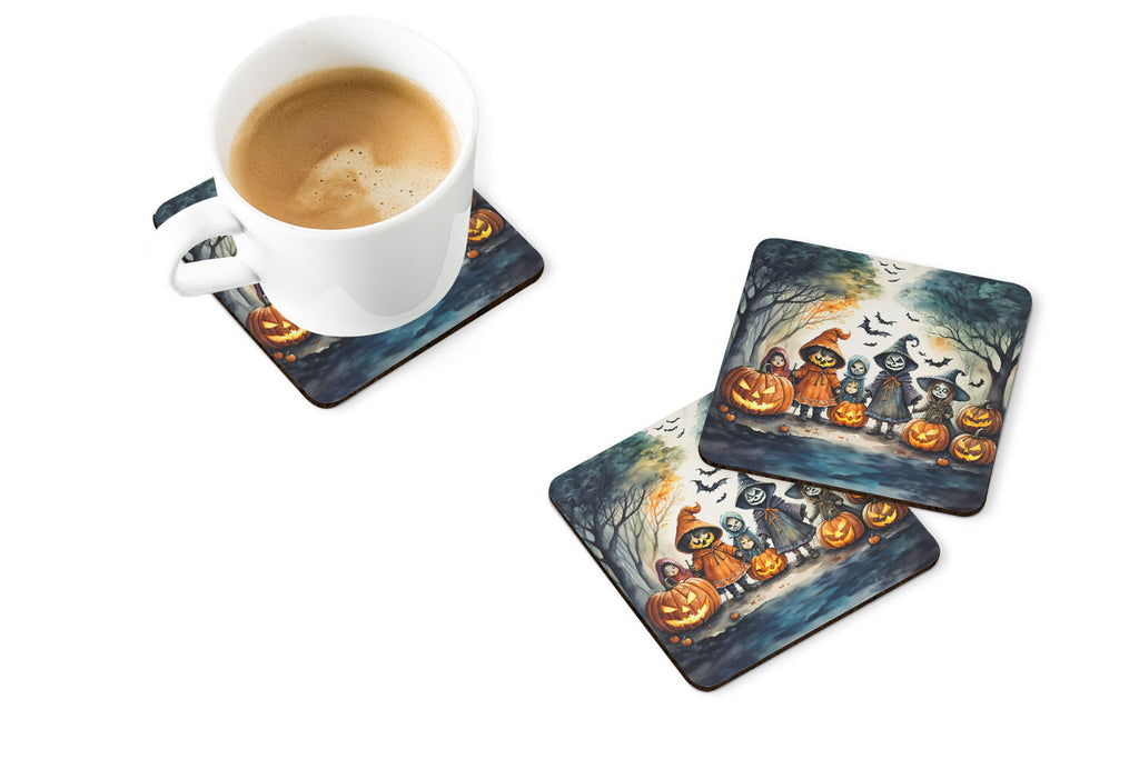 Trick or Treaters Spooky Halloween Foam Coasters Set of 4 Cup Coasters for Indoor Outdoor, Tabletop Protection, Anti Slip, Mouse pad Material