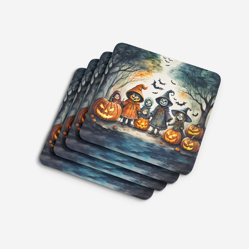 Trick or Treaters Spooky Halloween Foam Coasters Set of 4 Cup Coasters for Indoor Outdoor, Tabletop Protection, Anti Slip, Mouse pad Material