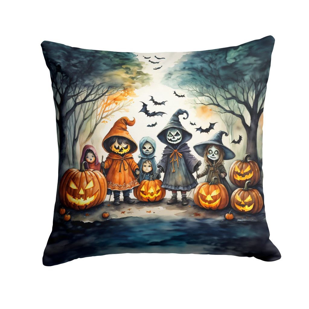 Trick or Treaters Spooky Halloween Decorative Throw Pillow 14x14 Indoor Outdoor Accent Cushion, Fabric Cover with Insert for Sofa, Bed, Porch & Living Room