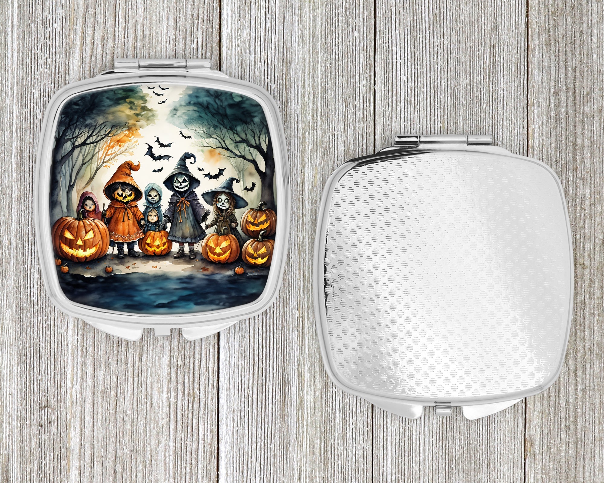 Trick or Treaters Spooky Halloween Compact Mirror Decorative Travel Makeup Mirror for Women Girls Gifts Pocket Makeup Mirror Folding Handheld