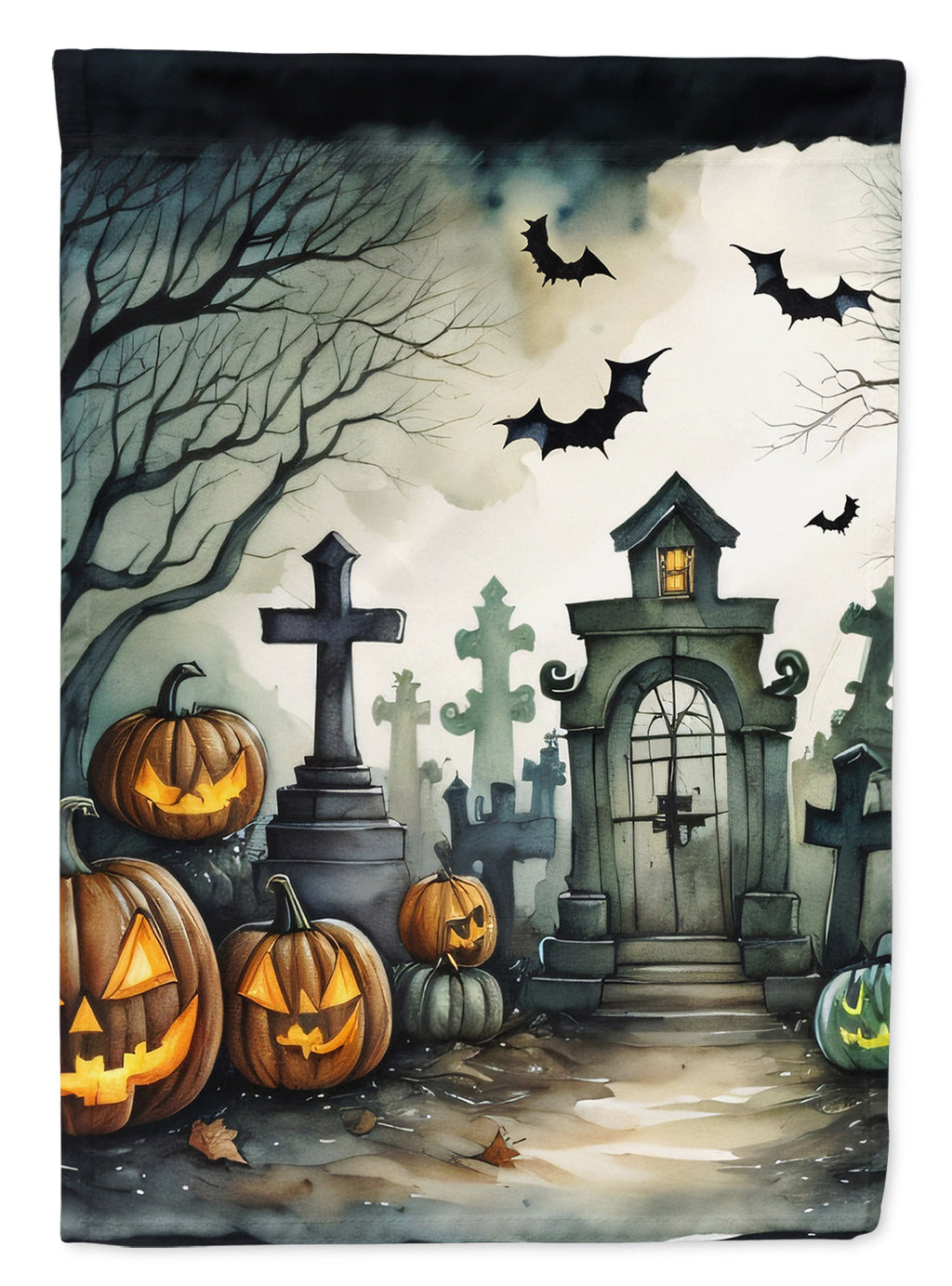 Graveyard Spooky Halloween House Flag 28x40 Porch Sleeve Pole Decorative Outside Yard Banner Artwork Wall Hanging, Polyester