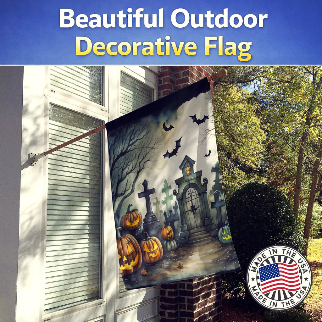 Graveyard Spooky Halloween House Flag 28x40 Porch Sleeve Pole Decorative Outside Yard Banner Artwork Wall Hanging, Polyester