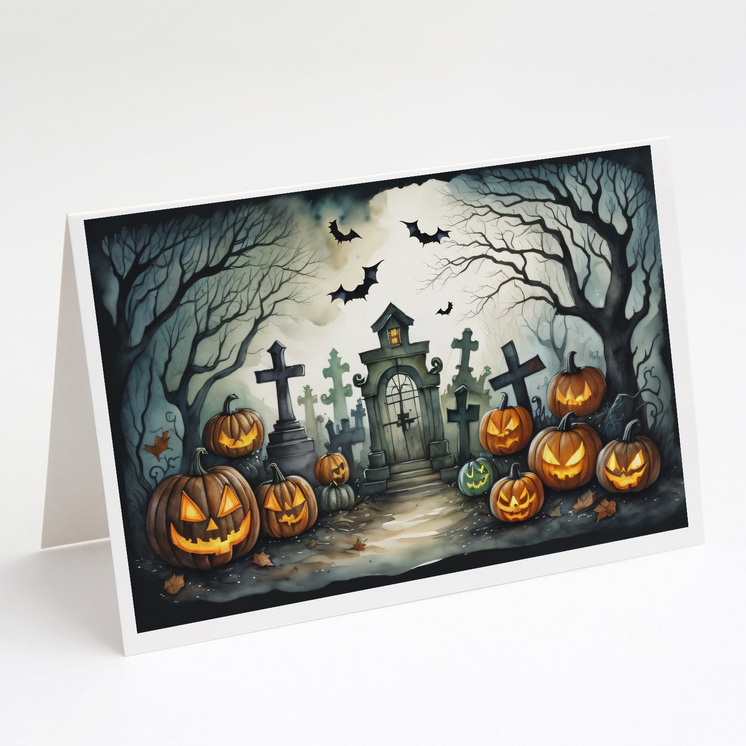 Graveyard Spooky Halloween Greeting Cards Pack of 8 Blank Cards with Envelopes Whimsical A7 Size 5x7