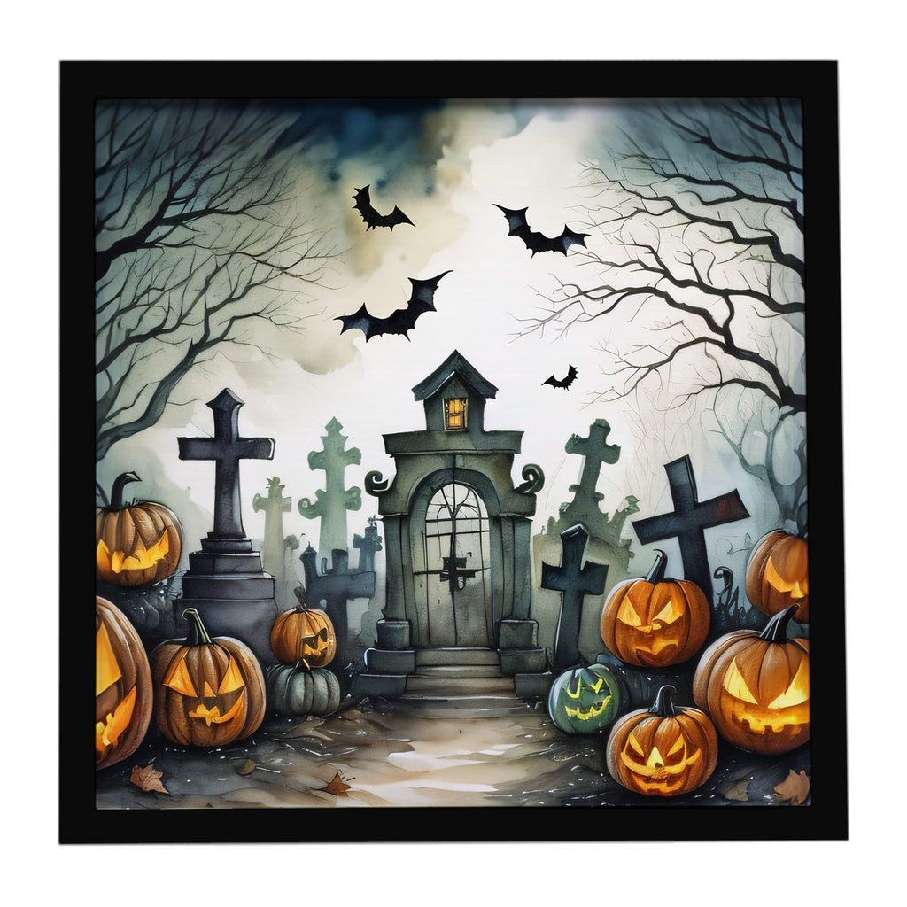 Graveyard Spooky Halloween Framed Metal Print Bathroom, Kitchen, Office, Home Decor Wall Art Ready to Hang, Square, 8X8