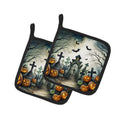Graveyard Spooky Halloween Pot Holder Set of 2 Heat Resistant Quilted Hot Pads 7.5 x 7.5 Inch, Insulated Kitchen Trivets for Cooking & Baking