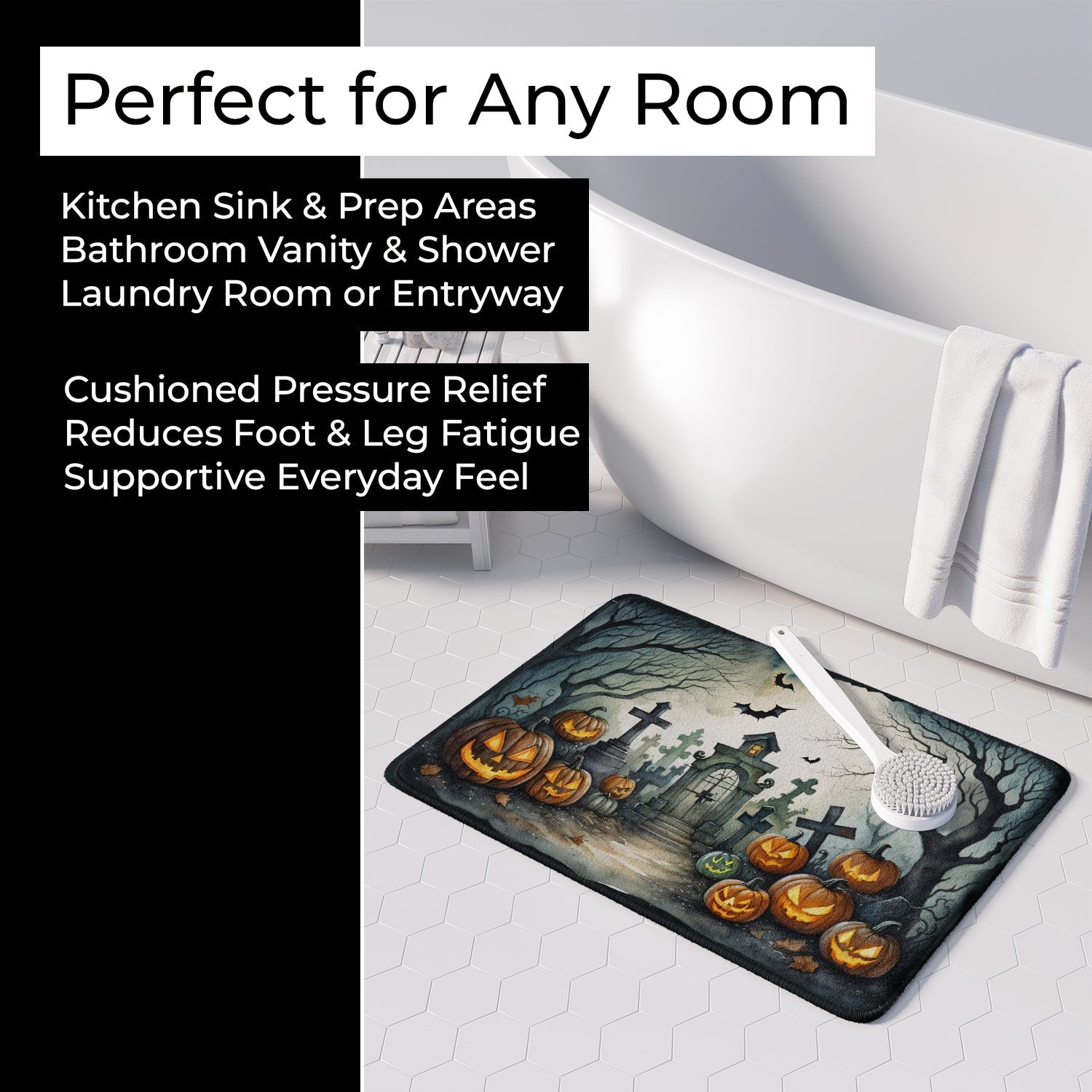 Graveyard Spooky Halloween Memory Foam Kitchen Mat Machine Washable Anti-Fatigue Cushion Comfort Bath or Kitchen Rug