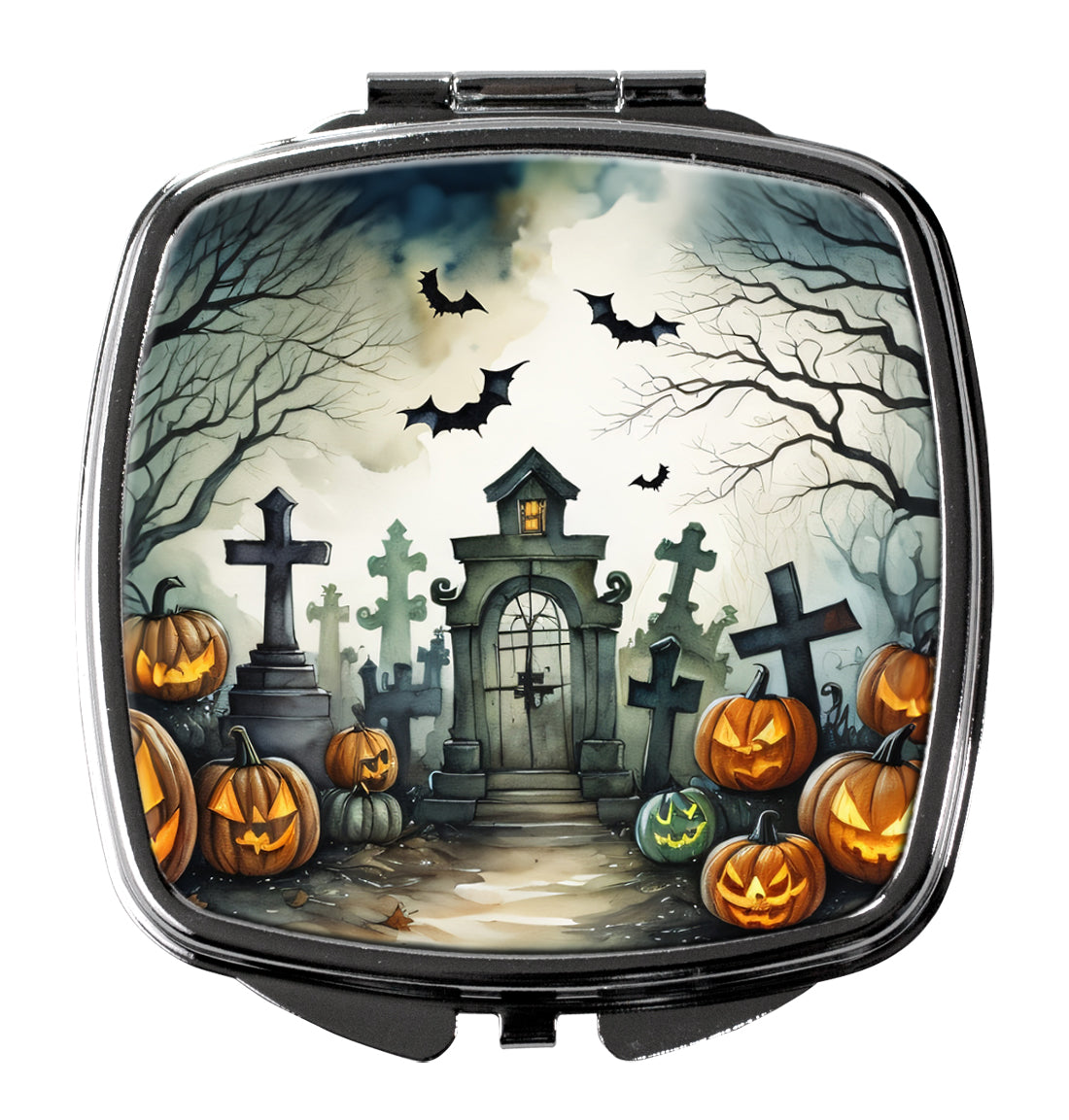 Graveyard Spooky Halloween Compact Mirror Decorative Travel Makeup Mirror for Women Girls Gifts Pocket Makeup Mirror Folding Handheld