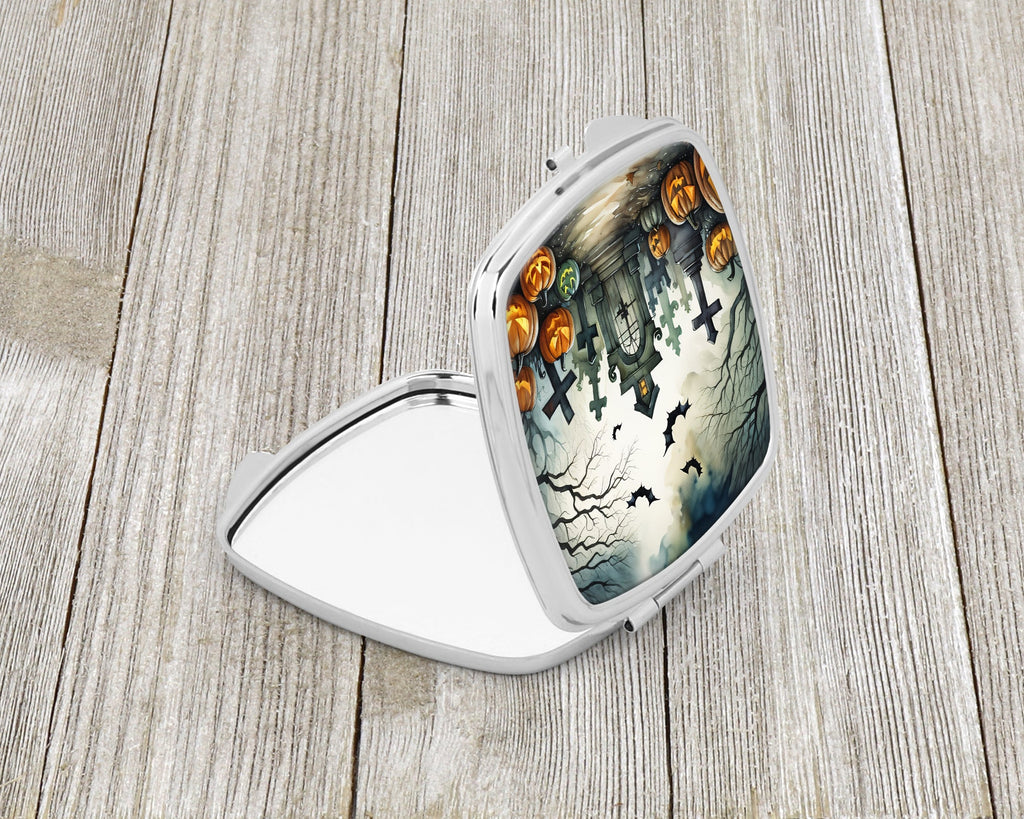 Graveyard Spooky Halloween Compact Mirror Decorative Travel Makeup Mirror for Women Girls Gifts Pocket Makeup Mirror Folding Handheld