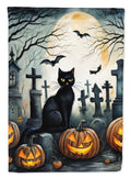 Black Cat Spooky Halloween House Flag 28x40 Porch Sleeve Pole Decorative Outside Yard Banner Artwork Wall Hanging, Polyester