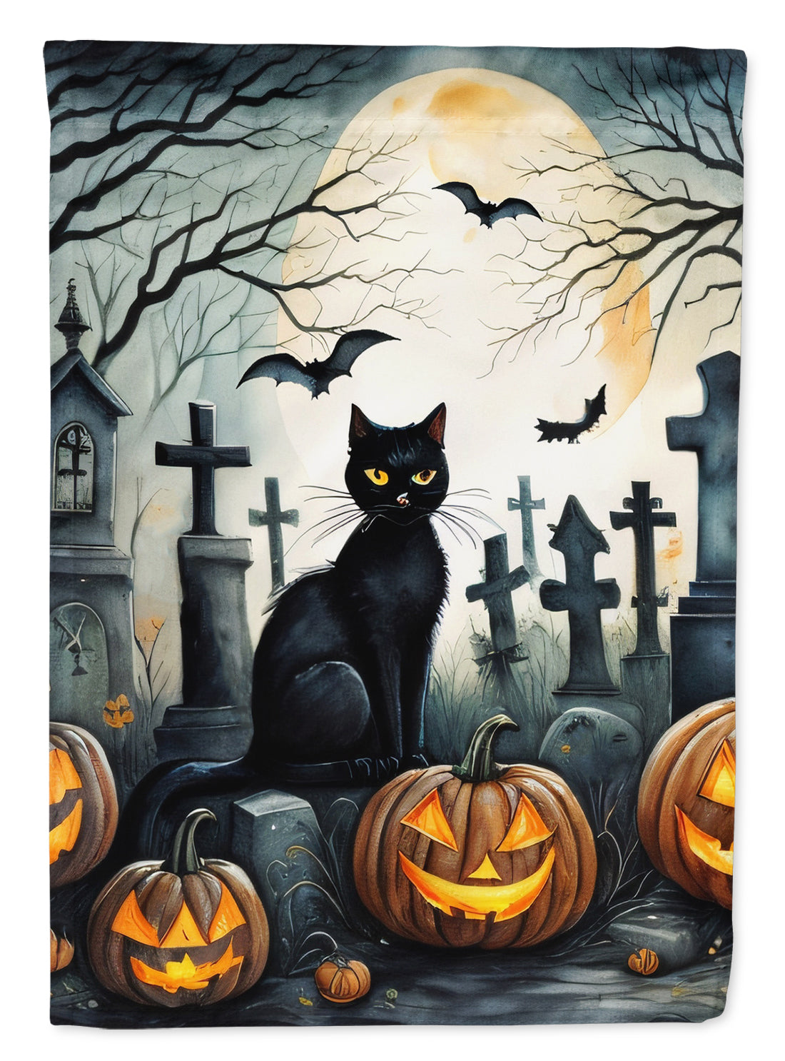 Black Cat Spooky Halloween House Flag 28x40 Porch Sleeve Pole Decorative Outside Yard Banner Artwork Wall Hanging, Polyester