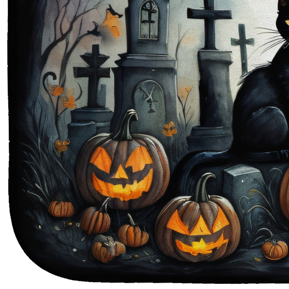 Black Cat Spooky Halloween Dish Drying Mat Absorbent Dish Drying Mat Pad for Kitchen Counter Dish Drainer Mat for Countertop, 14 x 21", Multicolor