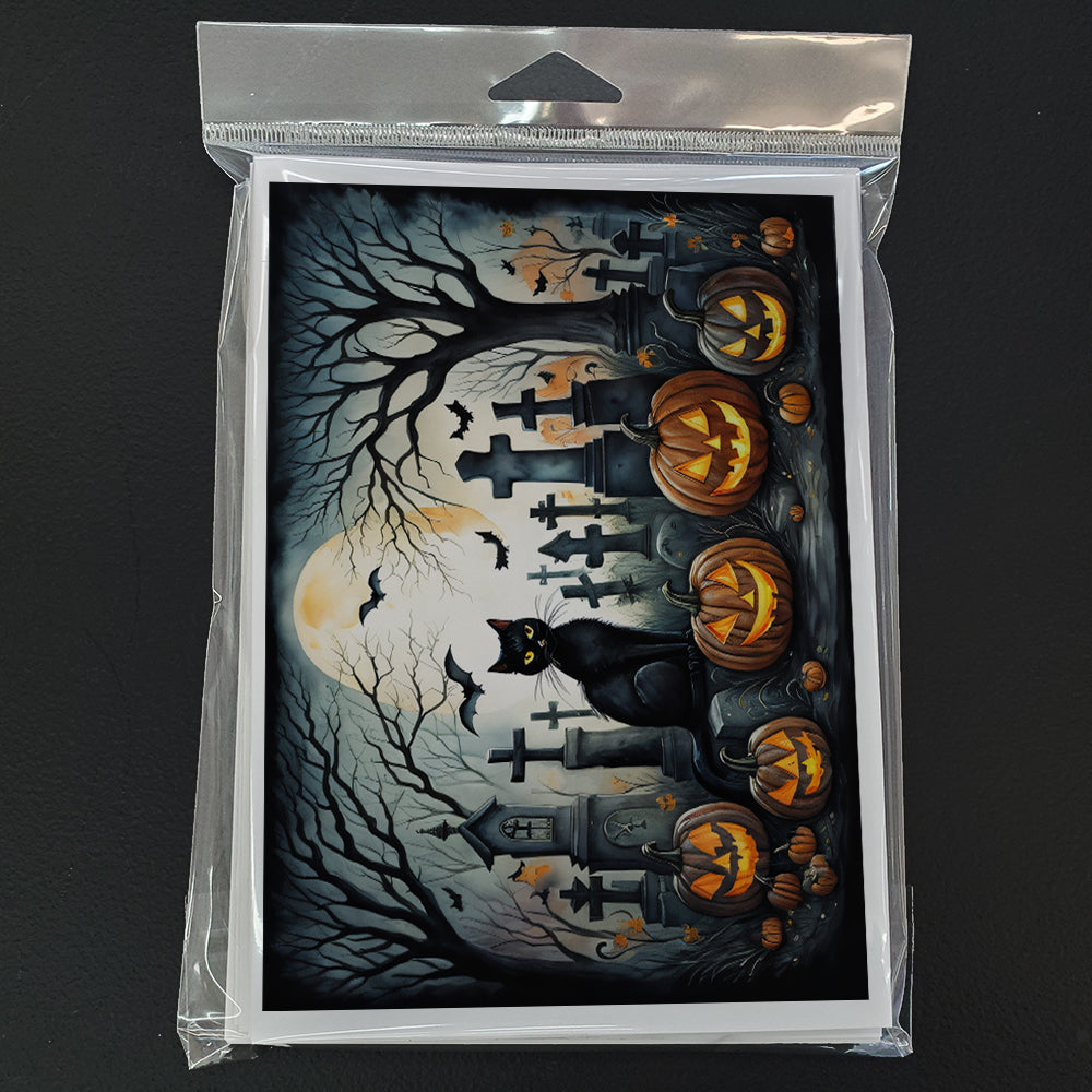 Black Cat Spooky Halloween Greeting Cards Pack of 8 Blank Cards with Envelopes Whimsical A7 Size 5x7