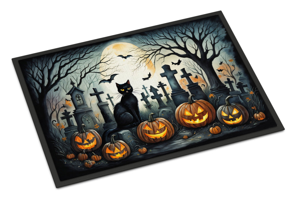 Black Cat Spooky Halloween Doormat Indoor Outdoor 24H X 36W Front Door Mat Rugs for Entryway, Non Slip Washable Low Pile,
