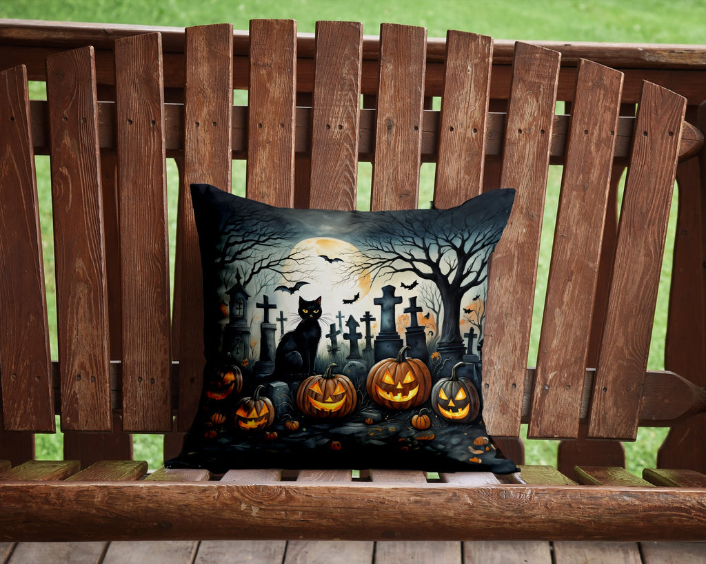 Black Cat Spooky Halloween Decorative Throw Pillow 14x14 Indoor Outdoor Accent Cushion, Fabric Cover with Insert for Sofa, Bed, Porch & Living Room