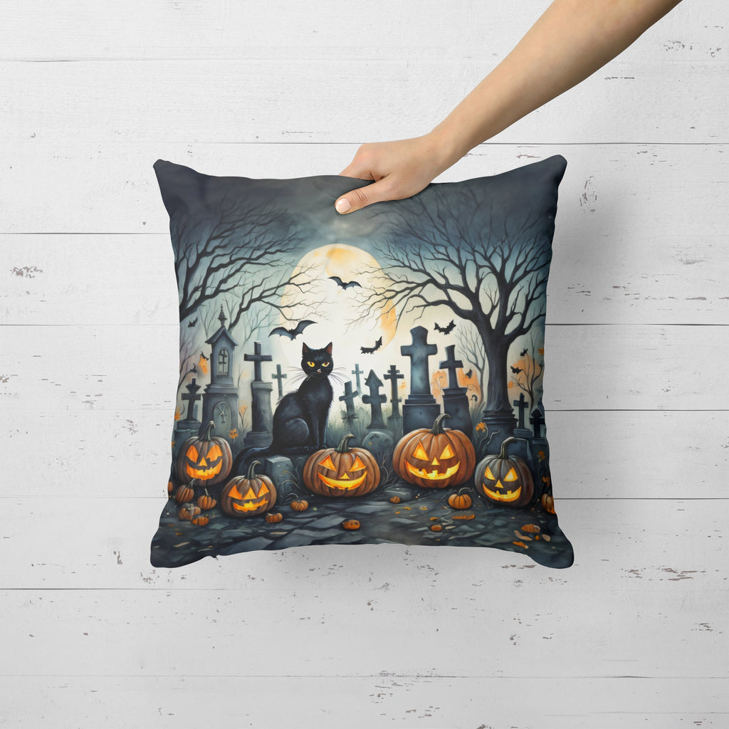 Black Cat Spooky Halloween Decorative Throw Pillow 18x18 Indoor Outdoor Accent Cushion, Fabric Cover with Insert for Sofa, Bed, Porch & Living Room