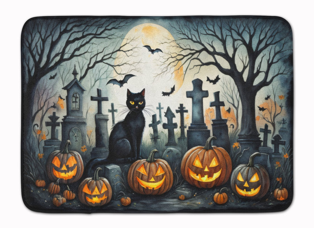 Black Cat Spooky Halloween Memory Foam Kitchen Mat Machine Washable Anti-Fatigue Cushion Comfort Bath or Kitchen Rug