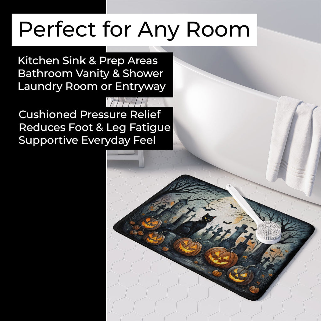 Black Cat Spooky Halloween Memory Foam Kitchen Mat Machine Washable Anti-Fatigue Cushion Comfort Bath or Kitchen Rug