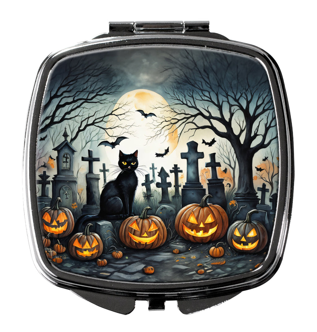 Black Cat Spooky Halloween Compact Mirror Decorative Travel Makeup Mirror for Women Girls Gifts Pocket Makeup Mirror Folding Handheld