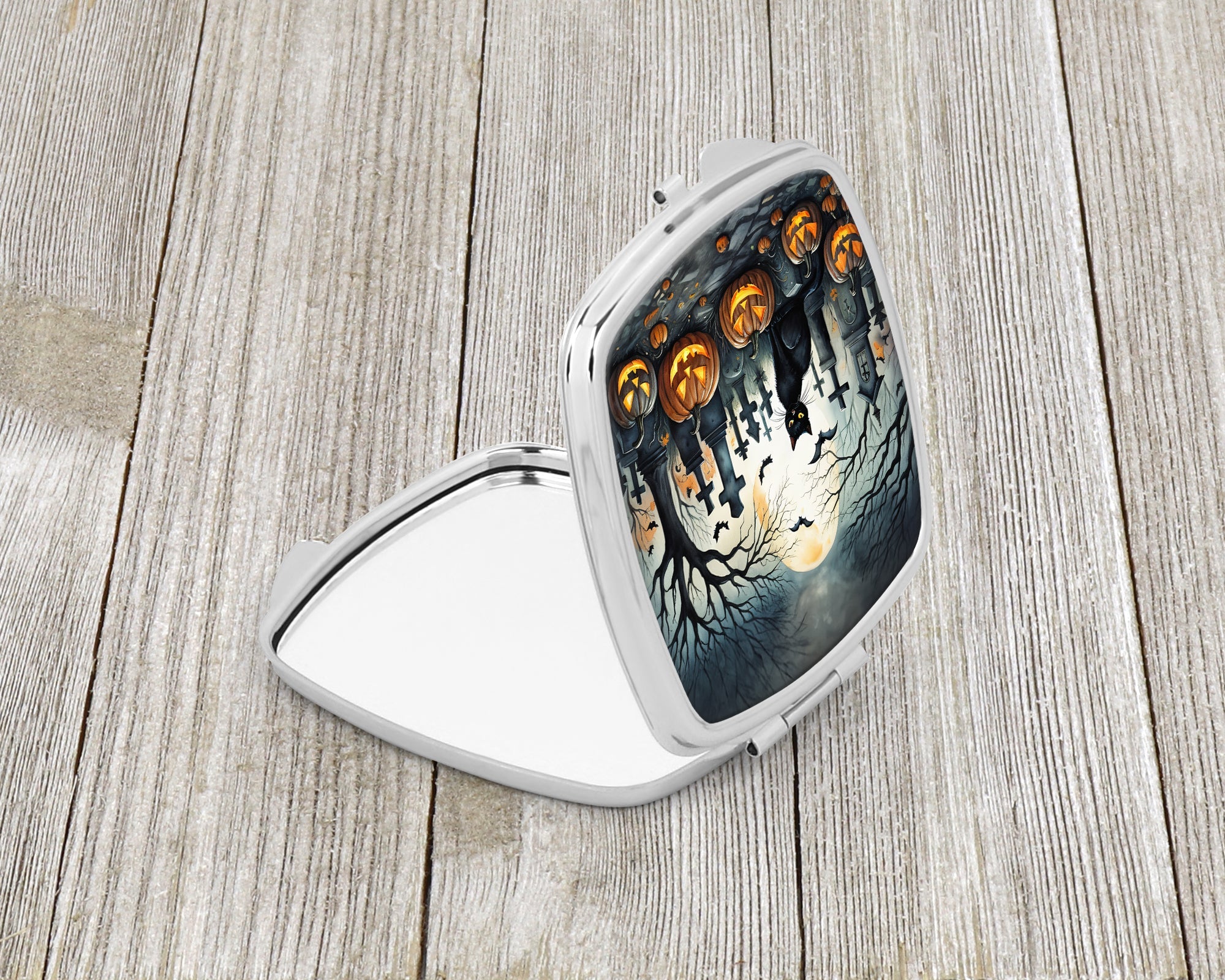Black Cat Spooky Halloween Compact Mirror Decorative Travel Makeup Mirror for Women Girls Gifts Pocket Makeup Mirror Folding Handheld