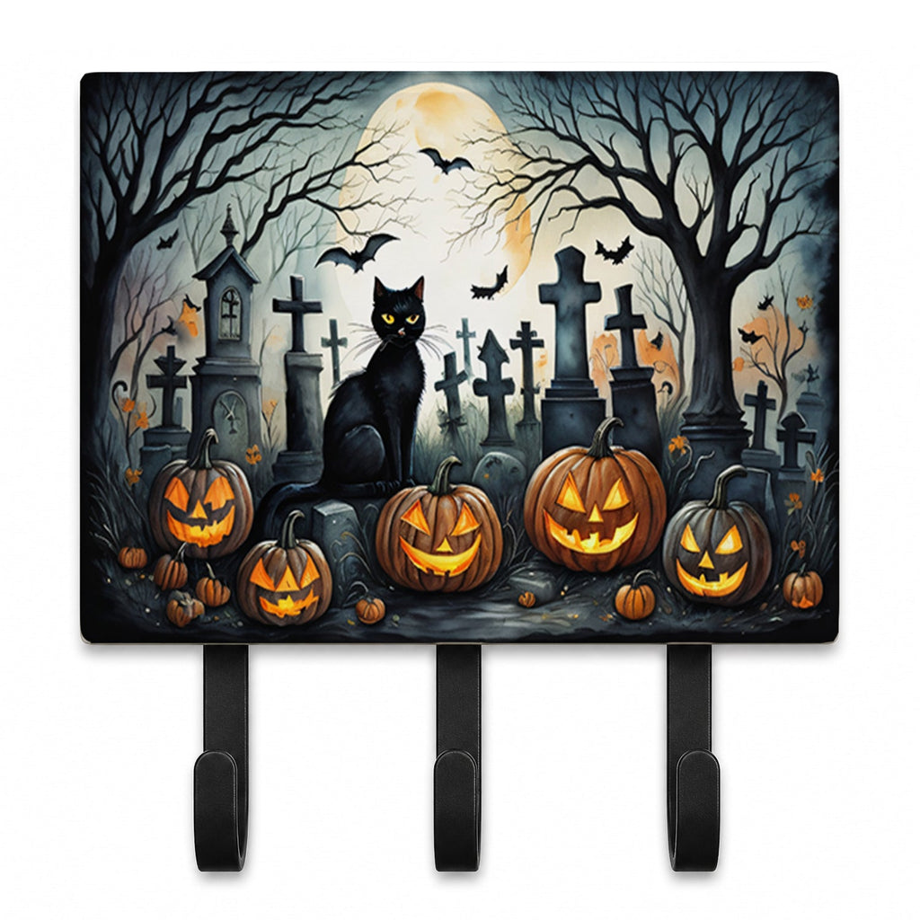 Black Cat Spooky Halloween Leash or Key Holder Wall Hooks, Coat Rack Wall Mount, for Hanging Keys, Towels, Aprons, Leashes