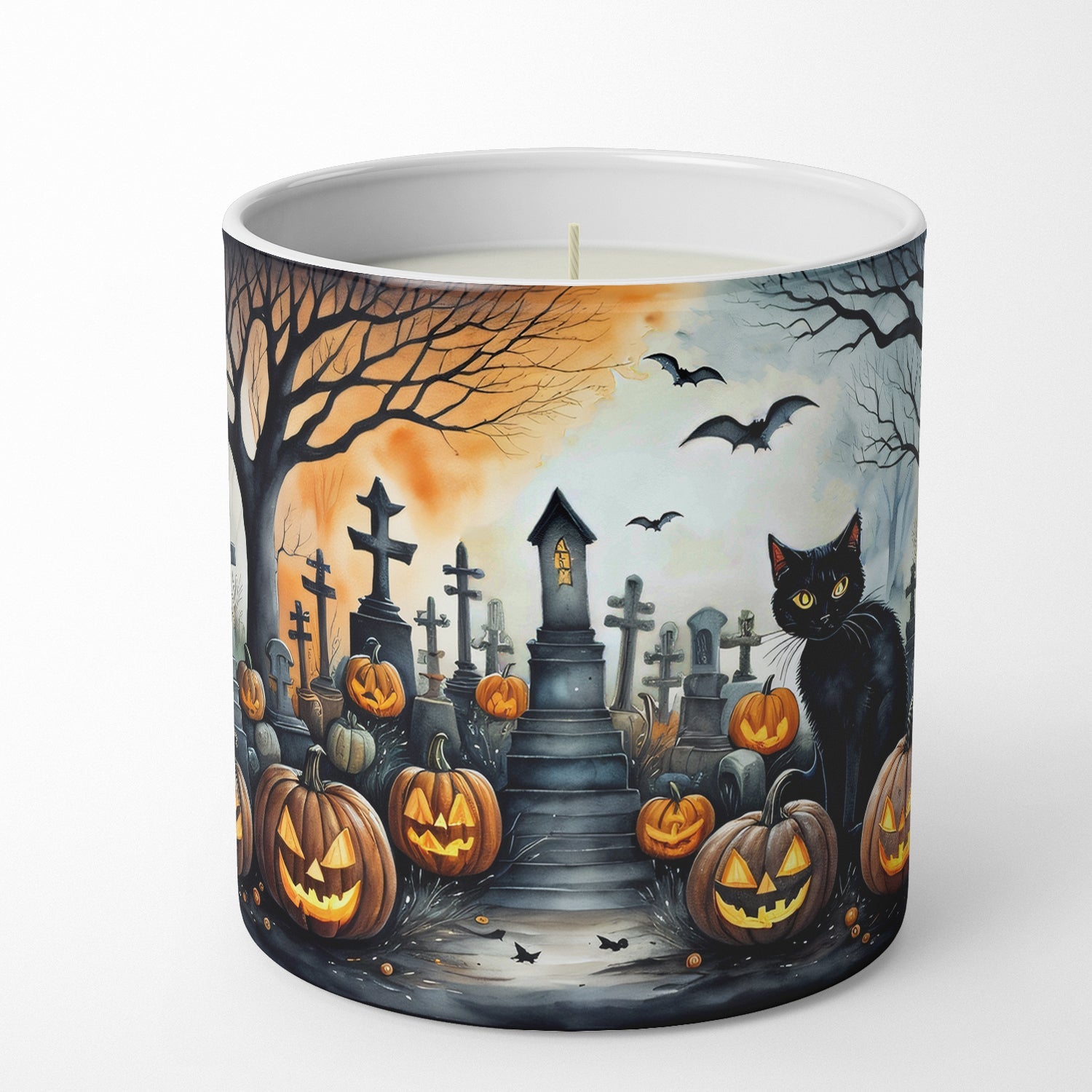 Black Cat Spooky Halloween Decorative Soy Candle Nature Soy Wax Essential Oil Home Decor Ideal for Bedroom Kitchen Bath Office Gift, 10 oz