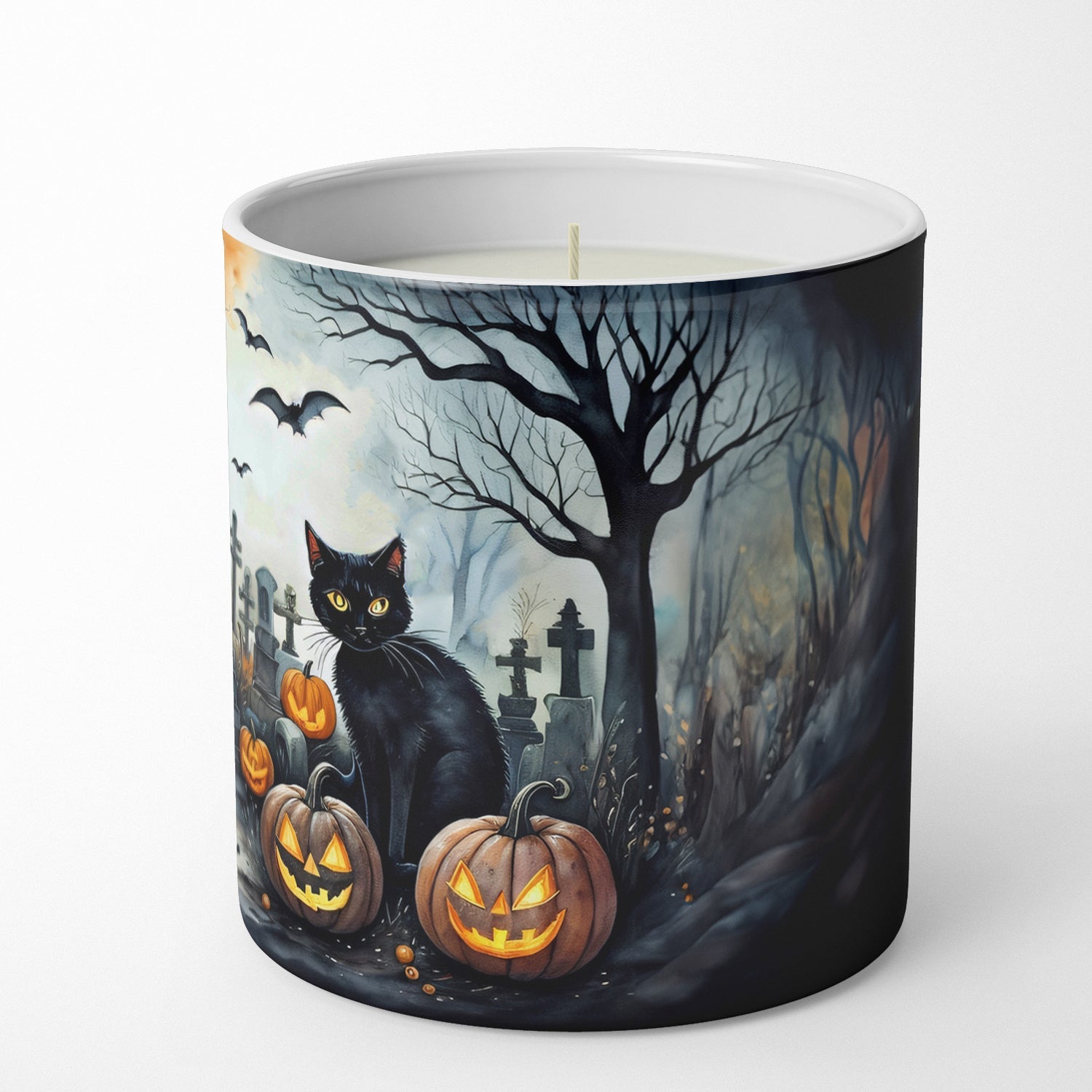 Black Cat Spooky Halloween Decorative Soy Candle Nature Soy Wax Essential Oil Home Decor Ideal for Bedroom Kitchen Bath Office Gift, 10 oz
