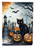 Black Cat Spooky Halloween House Flag 28x40 Porch Sleeve Pole Decorative Outside Yard Banner Artwork Wall Hanging, Polyester