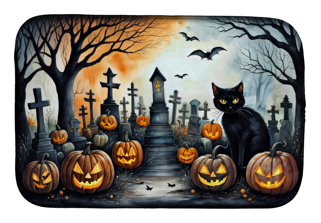 Black Cat Spooky Halloween Dish Drying Mat Absorbent Dish Drying Mat Pad for Kitchen Counter Dish Drainer Mat for Countertop, 14 x 21", Multicolor