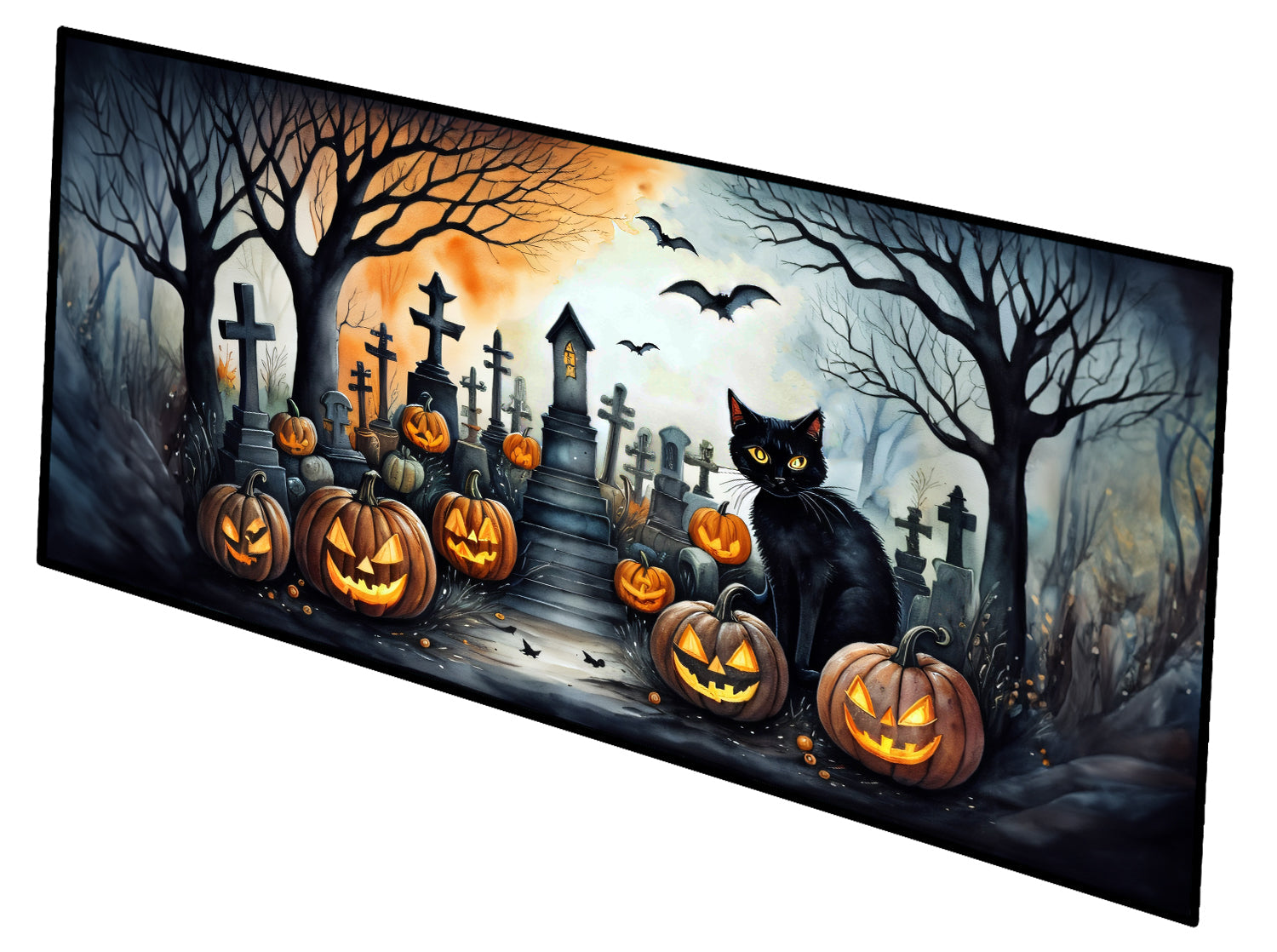 Black Cat Spooky Halloween Runner Mat 28x58 Front Door Mat Indoor Outdoor Rugs for Entryway Hallway Foyer Non Slip Washable Wide Doormat