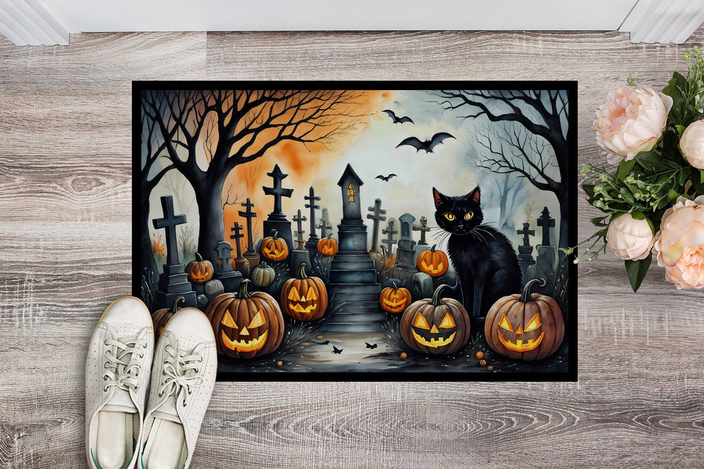Black Cat Spooky Halloween Doormat Indoor Outdoor 18H X 27W Front Door Mat Rugs for Entryway, Non Slip Washable
