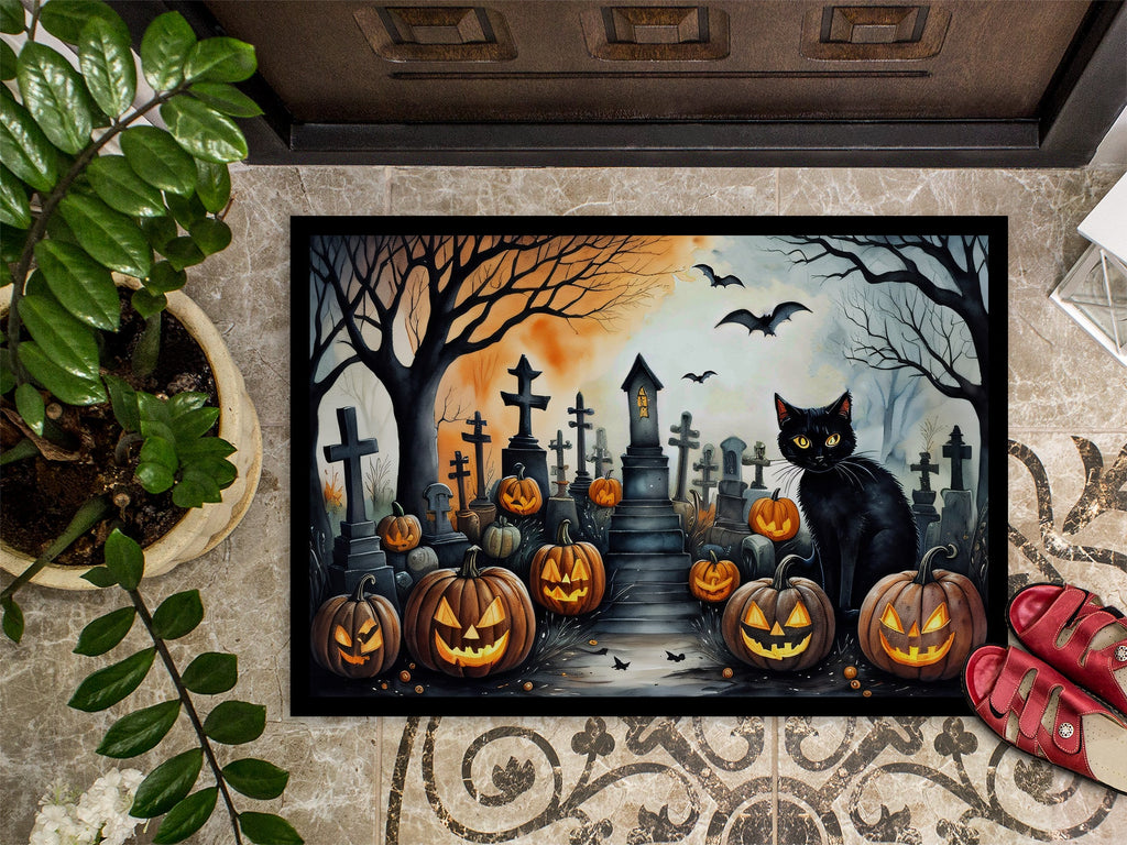Black Cat Spooky Halloween Doormat Indoor Outdoor 18H X 27W Front Door Mat Rugs for Entryway, Non Slip Washable