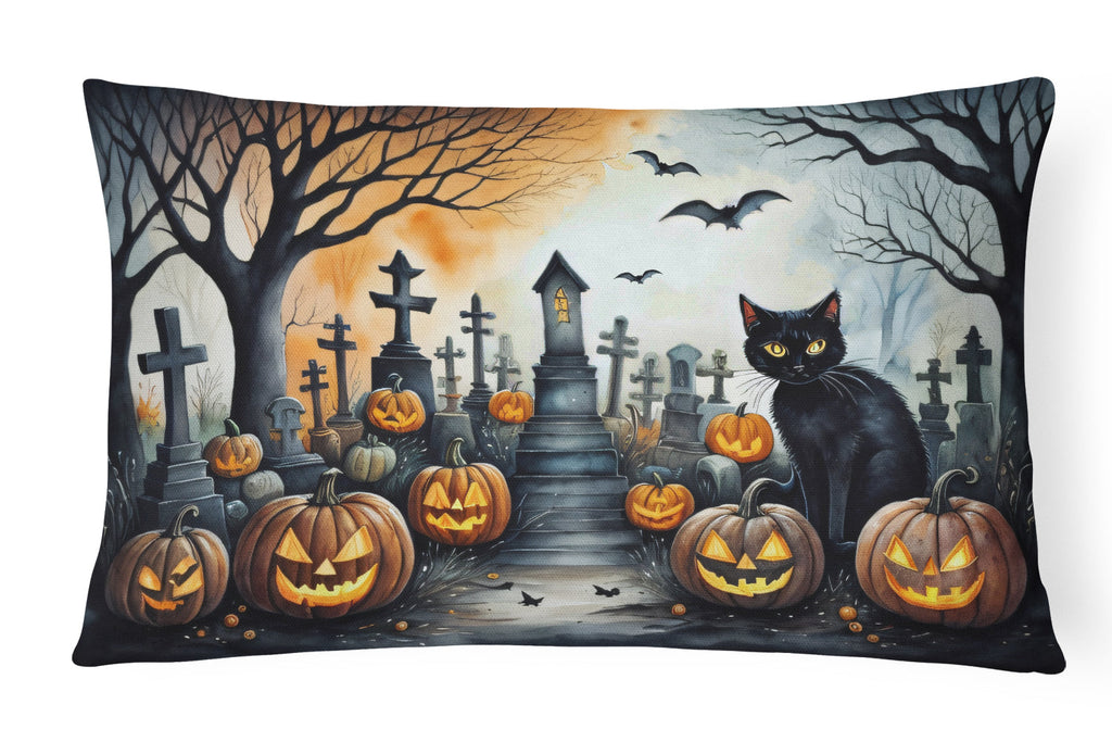 Black Cat Spooky Halloween Decorative Throw Pillow 12x16 Indoor Outdoor Accent Cushion, Fabric Cover with Insert for Sofa, Bed, Porch & Living Room