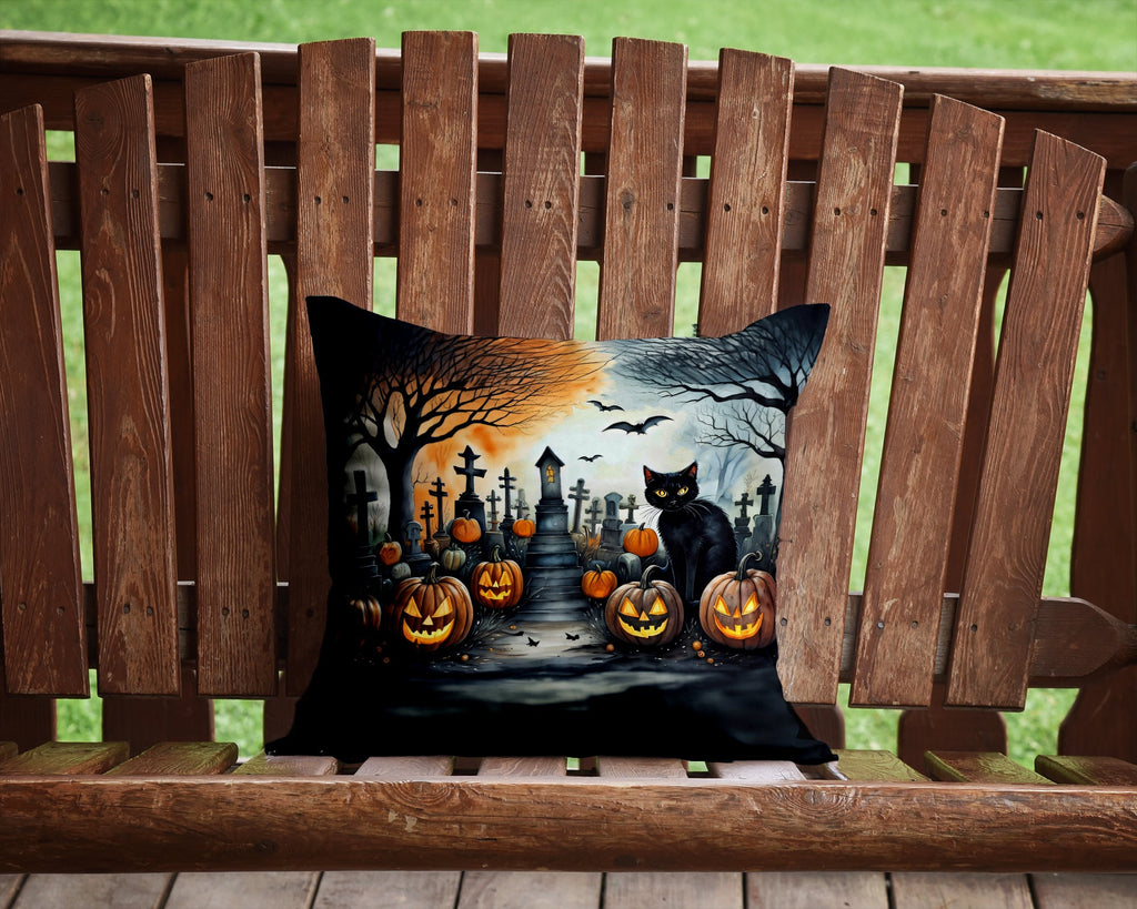 Black Cat Spooky Halloween Decorative Throw Pillow 14x14 Indoor Outdoor Accent Cushion, Fabric Cover with Insert for Sofa, Bed, Porch & Living Room