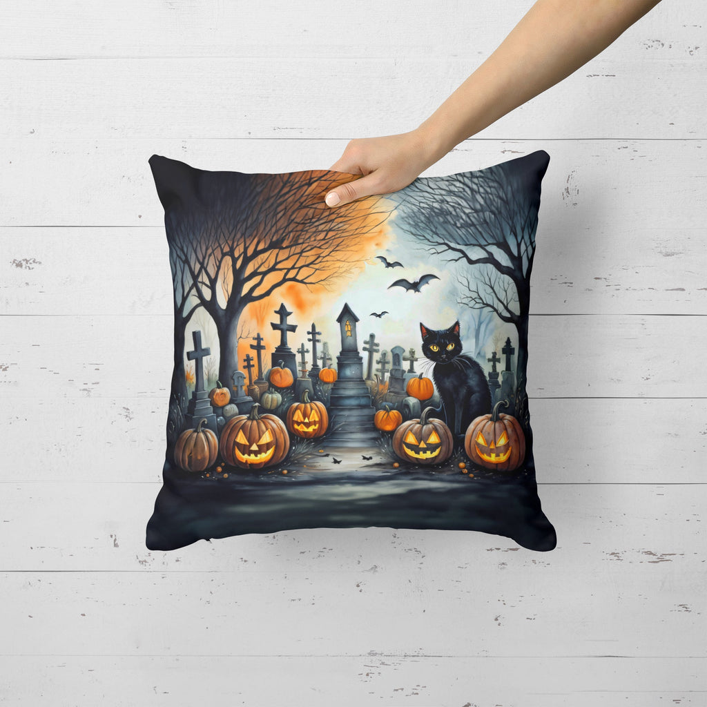 Black Cat Spooky Halloween Decorative Throw Pillow 18x18 Indoor Outdoor Accent Cushion, Fabric Cover with Insert for Sofa, Bed, Porch & Living Room