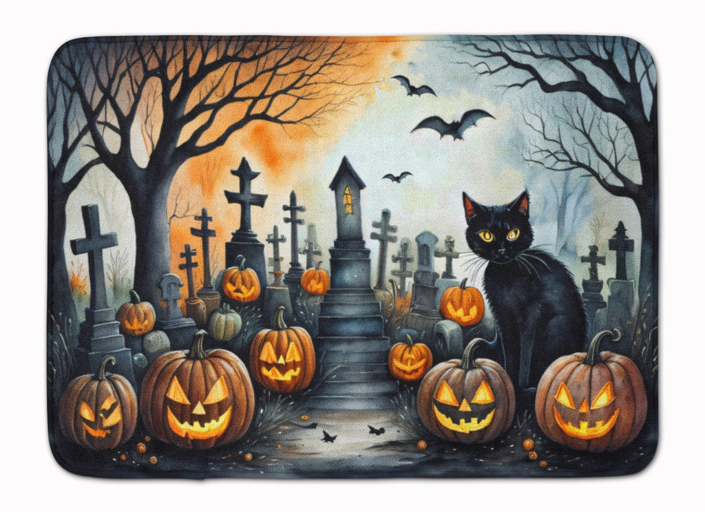 Black Cat Spooky Halloween Memory Foam Kitchen Mat Machine Washable Anti-Fatigue Cushion Comfort Bath or Kitchen Rug