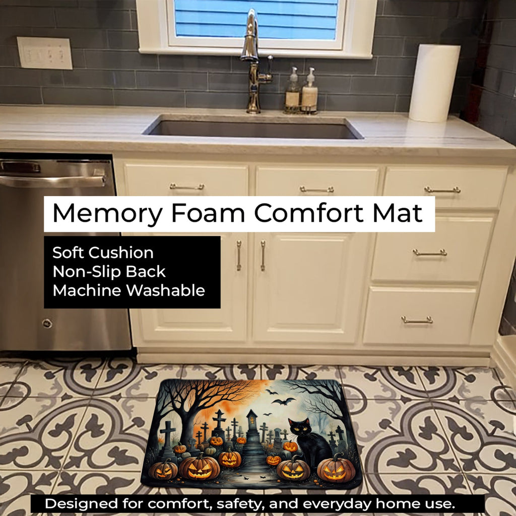 Black Cat Spooky Halloween Memory Foam Kitchen Mat Machine Washable Anti-Fatigue Cushion Comfort Bath or Kitchen Rug