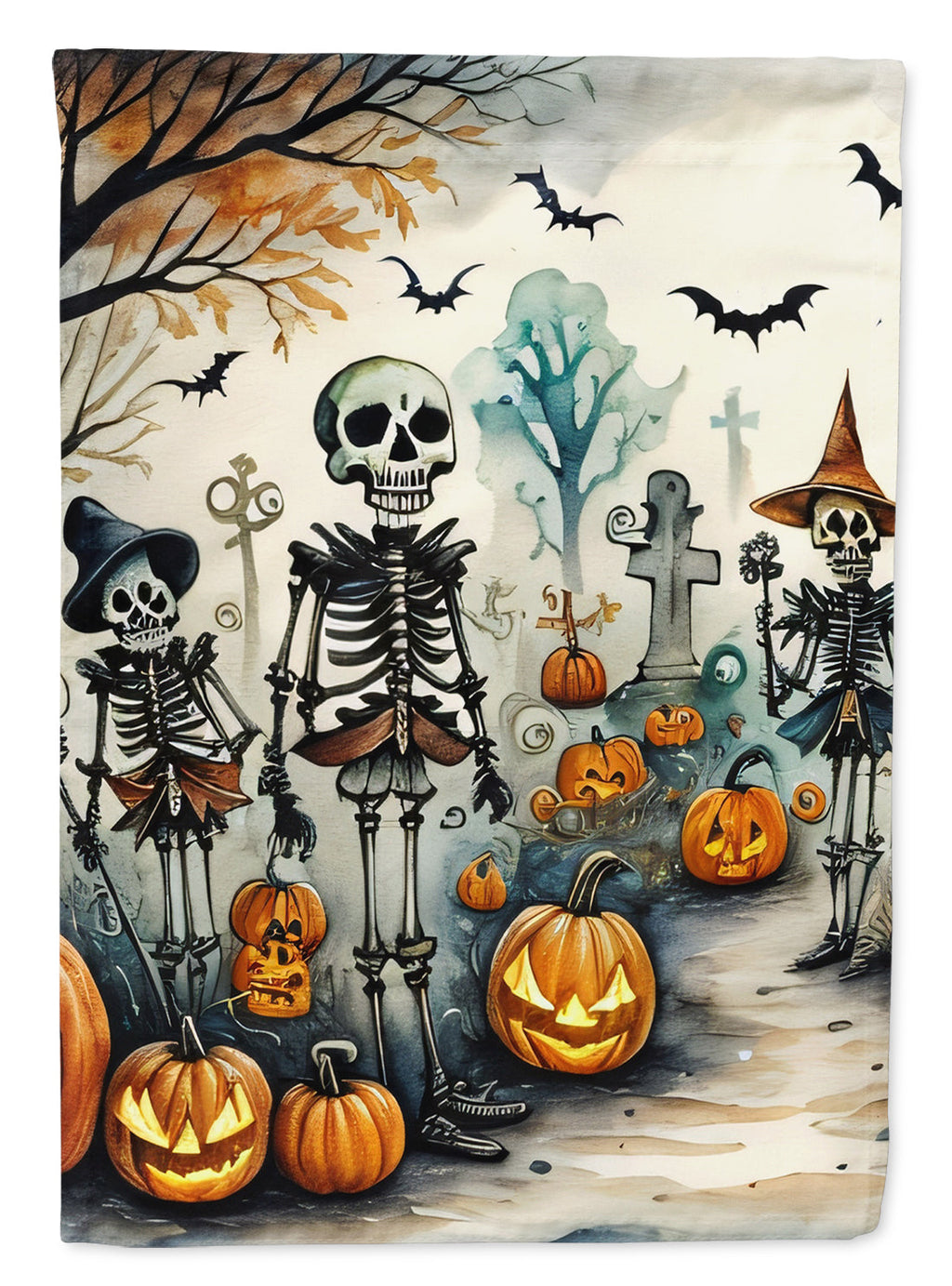 Calacas Skeletons Spooky Halloween House Flag 28x40 Porch Sleeve Pole Decorative Outside Yard Banner Artwork Wall Hanging, Polyester