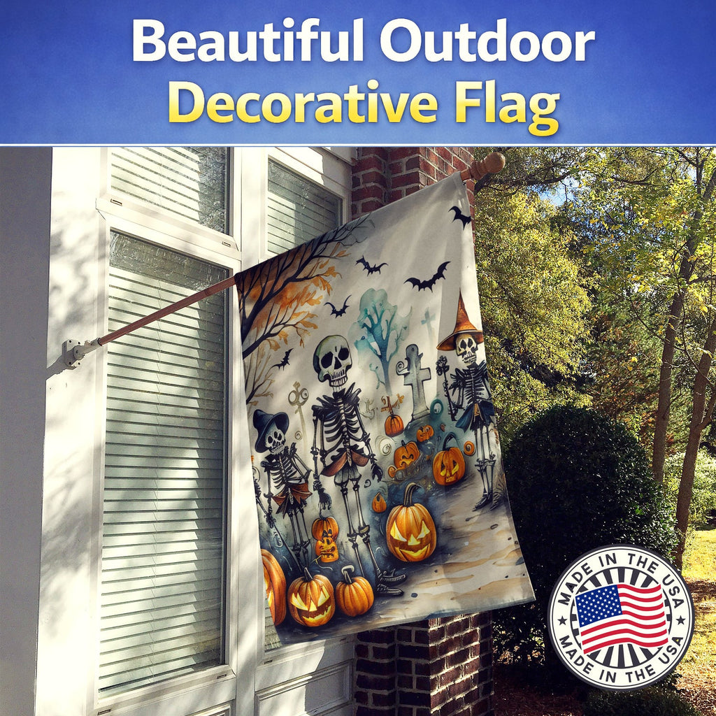 Calacas Skeletons Spooky Halloween House Flag 28x40 Porch Sleeve Pole Decorative Outside Yard Banner Artwork Wall Hanging, Polyester