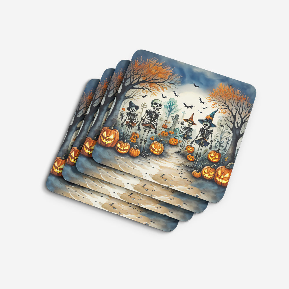 Calacas Skeletons Spooky Halloween Foam Coasters Set of 4 Cup Coasters for Indoor Outdoor, Tabletop Protection, Anti Slip, Mouse pad Material