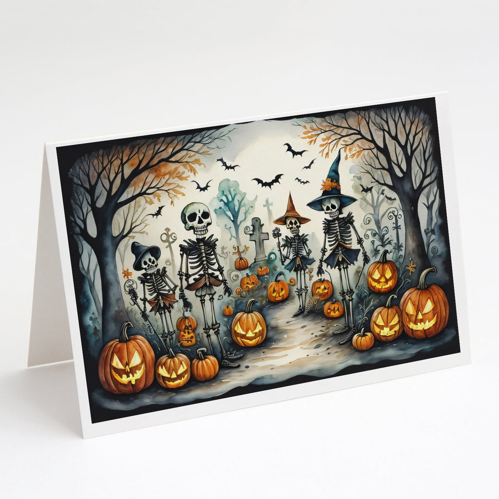 Calacas Skeletons Spooky Halloween Greeting Cards Pack of 8 Blank Cards with Envelopes Whimsical A7 Size 5x7