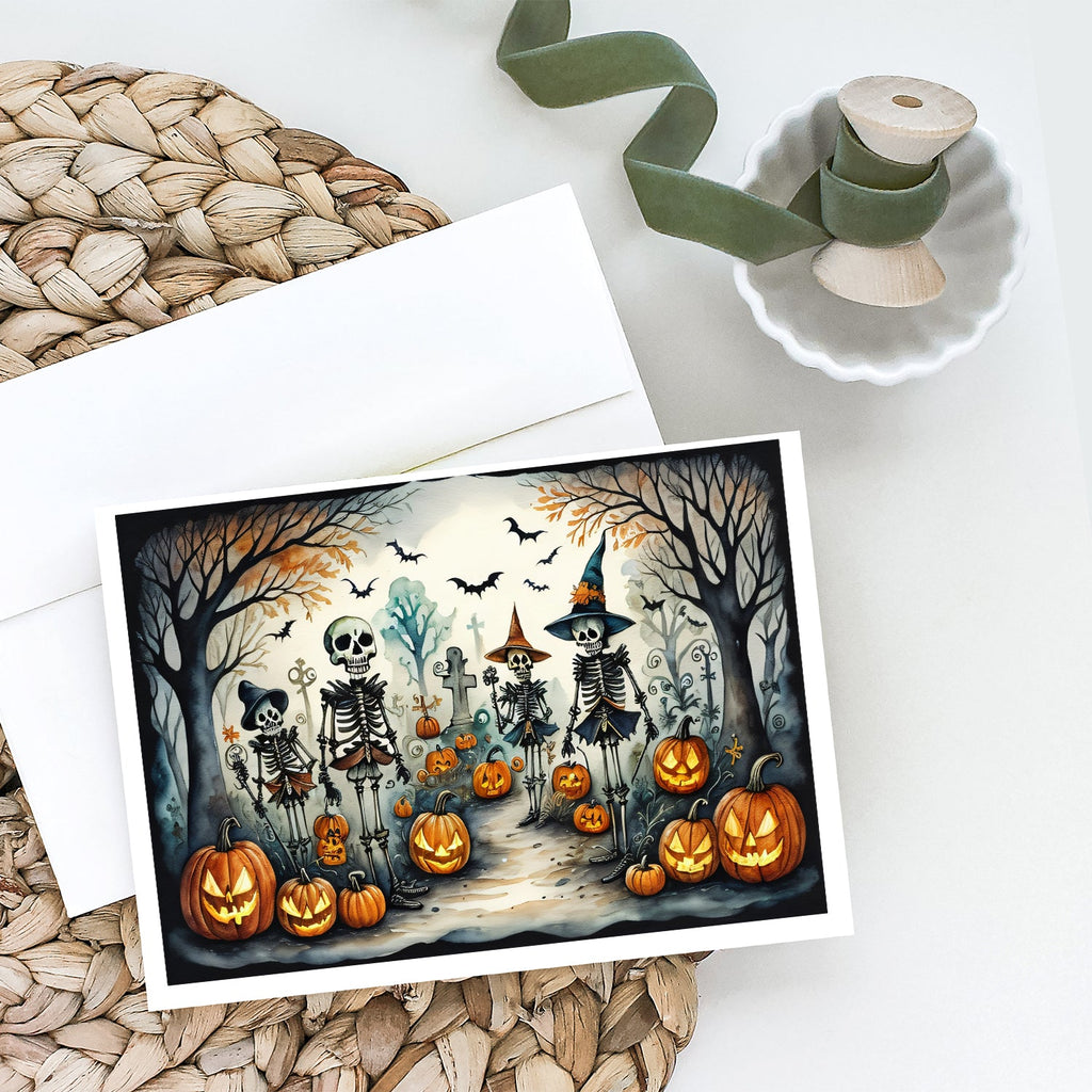 Calacas Skeletons Spooky Halloween Greeting Cards Pack of 8 Blank Cards with Envelopes Whimsical A7 Size 5x7