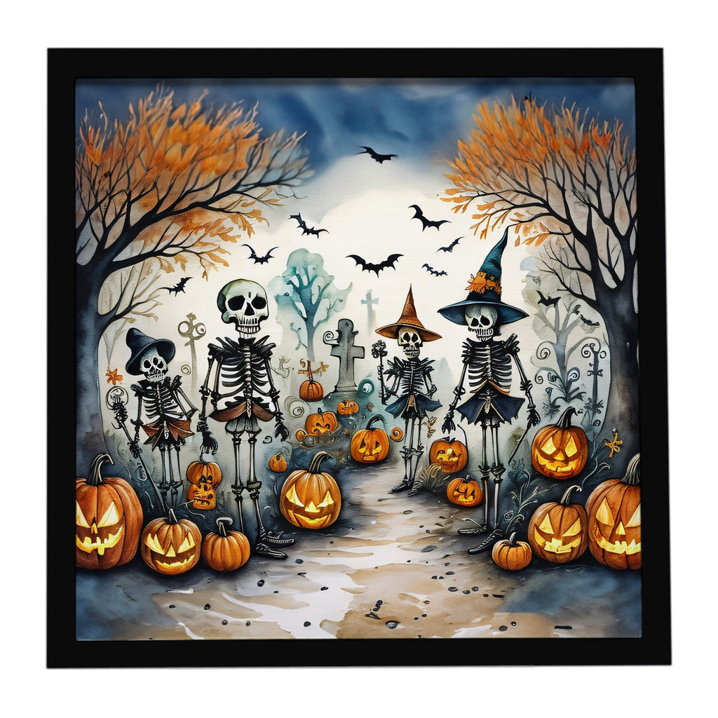 Calacas Skeletons Spooky Halloween Framed Metal Print Bathroom, Kitchen, Office, Home Decor Wall Art Ready to Hang, Square, 8X8